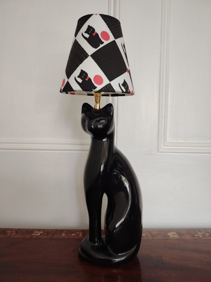 Vintage Reworked Black Cat Lamp with Handmade Shade ❤️🐈‍⬛