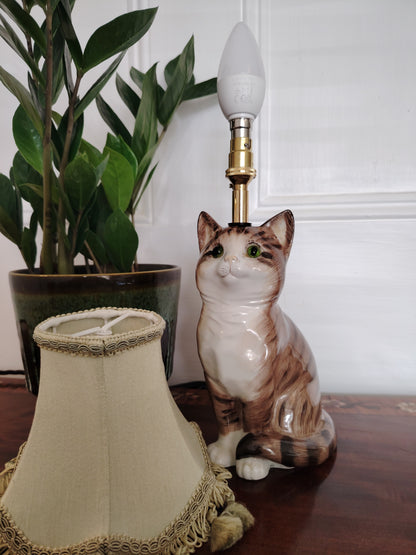 Vintage Upcycled Small Tabby Cat Lamp