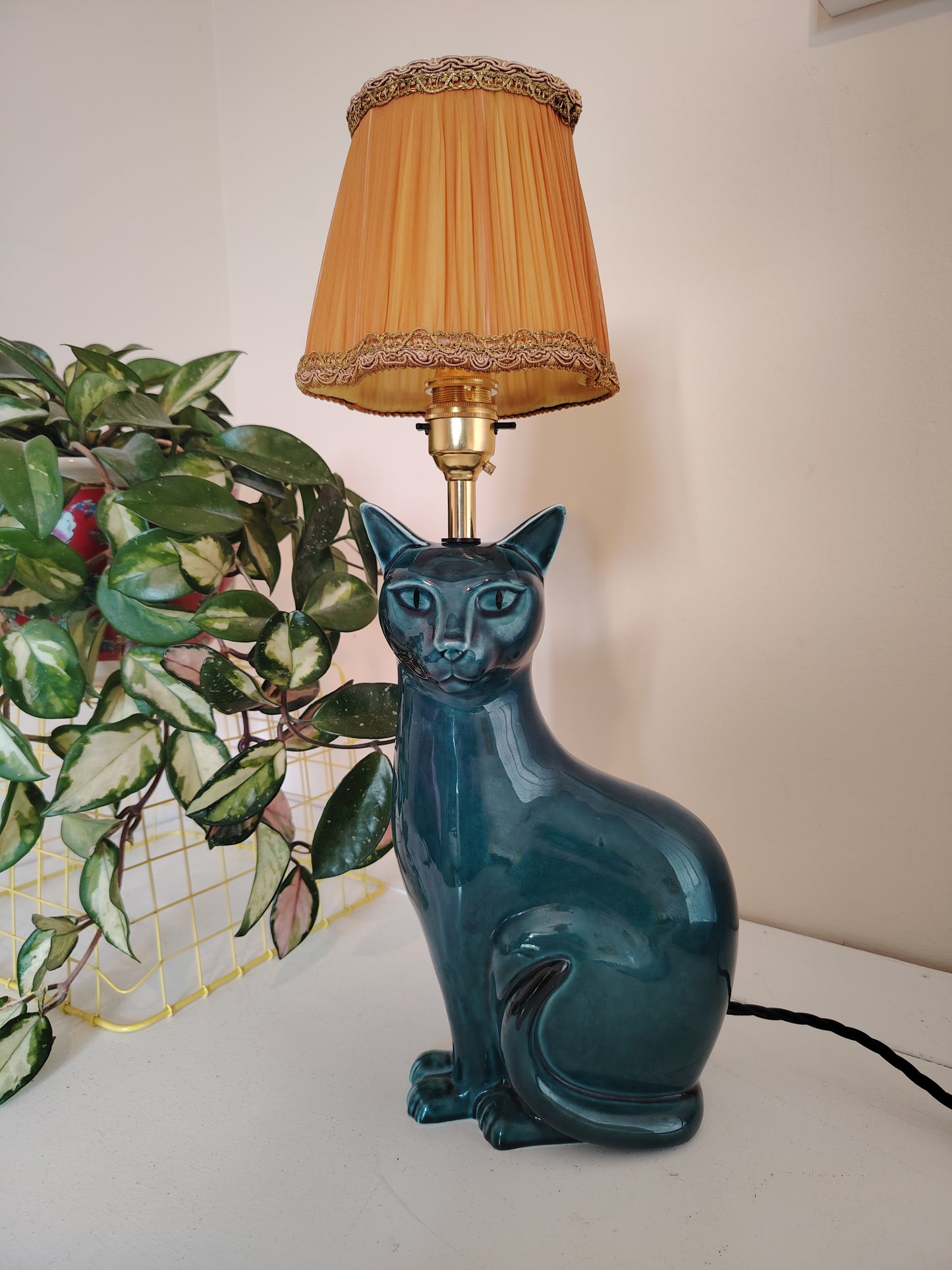 Stunning Blue Mid Upcycled Cat Lamp
