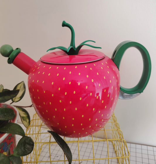 Amazing Vintage 80's Strawberry Enamel Teapot/ Kettle
