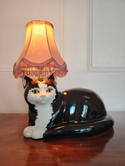 Large Black and White "Just Cats" Reworked Cat Lamp