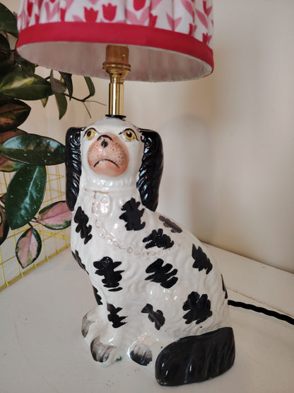 Vintage Upcycled Black and White Pot Dog Lamp