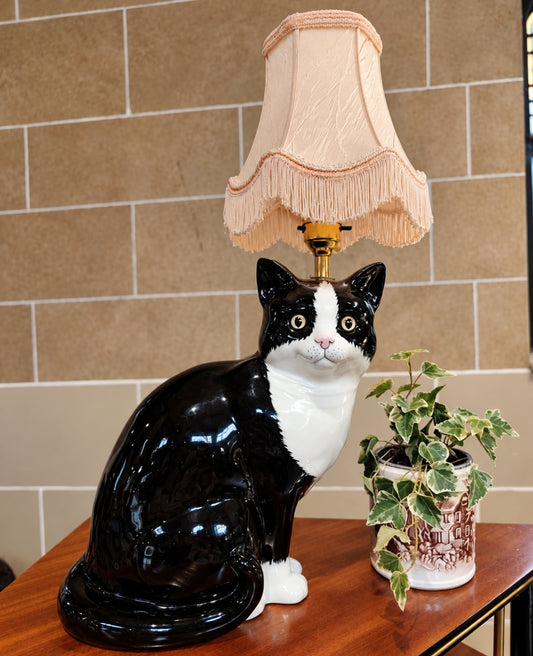 Large Vintage Reworked Tuxedo Cat Lamp