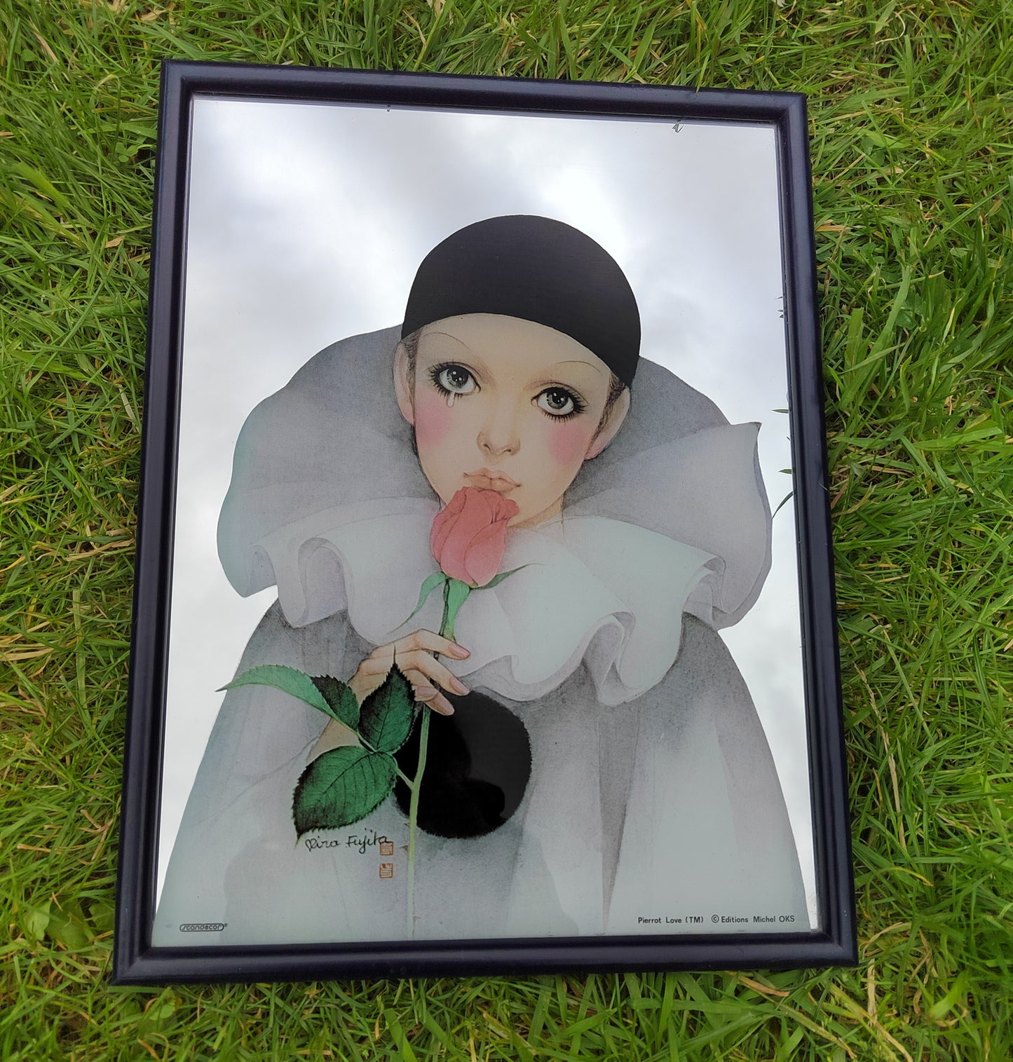 Large Vintage 1980s Pierrot Mira Fujita Picture Mirror