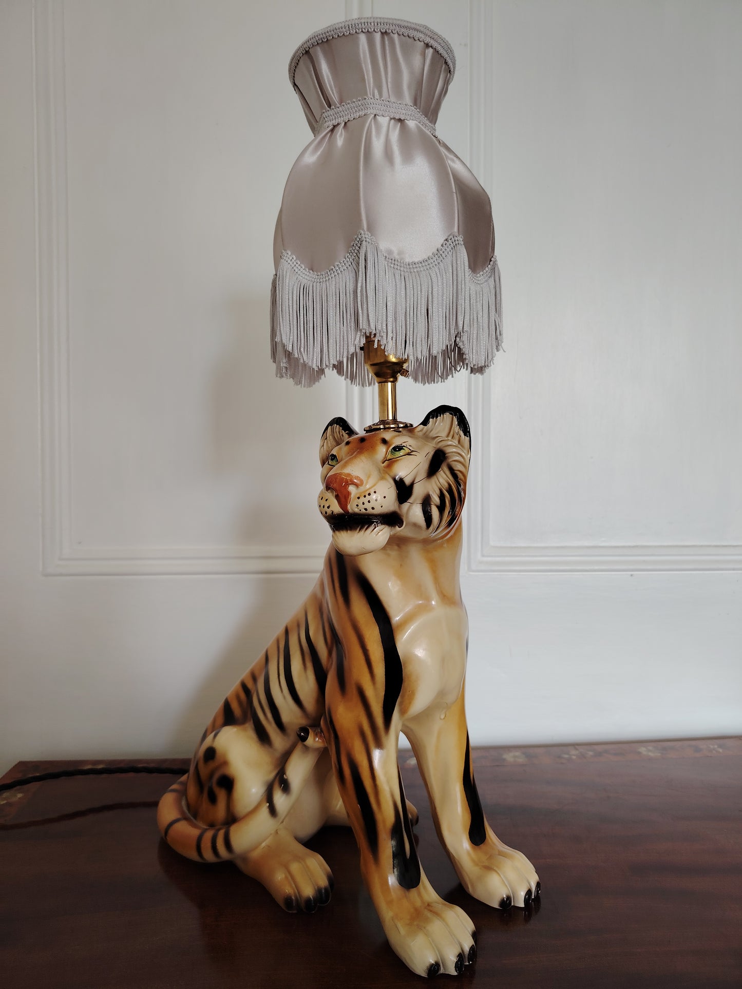 Large Reworked Mid Century Tiger lamp