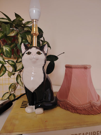 Vintage Upcycled Small Black and White Cat Lamp