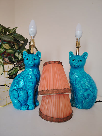 Pair of Stunning Vintage Turquoise Cat Lamps