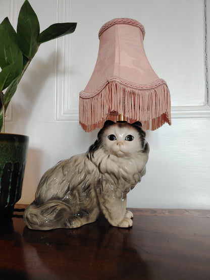 Vintage Upcycled Grey Cat Lamp