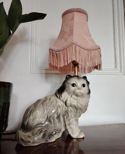 Vintage Upcycled Grey Cat Lamp