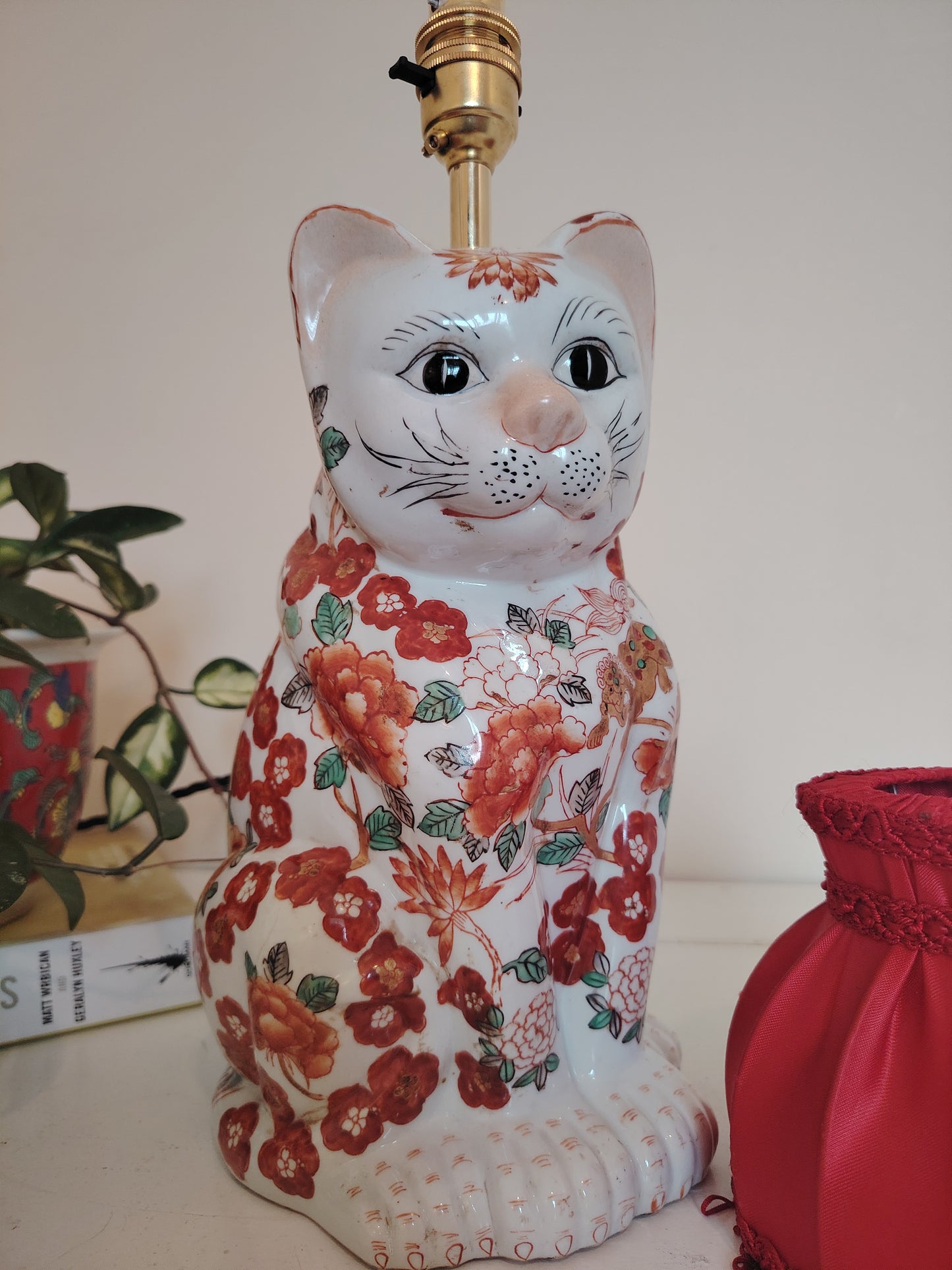 Reworked Antique Floral Imari Cat Lamp ❤️