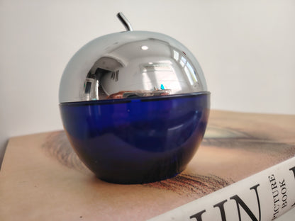 Pair of 70's cobalt blue glass and silver Apple and Pear pots