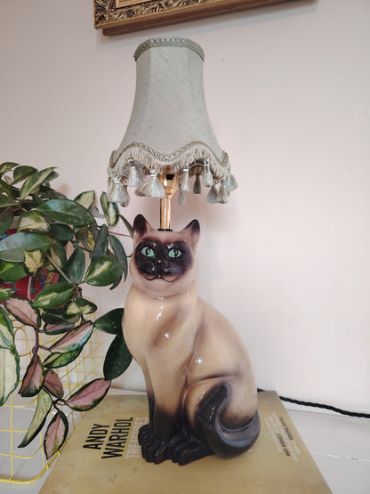 Vintage Upcycled Siamese Cat Lamp