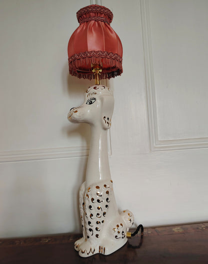 Tall Vintage 1950's Reworked White and Gold Poodle Lamp