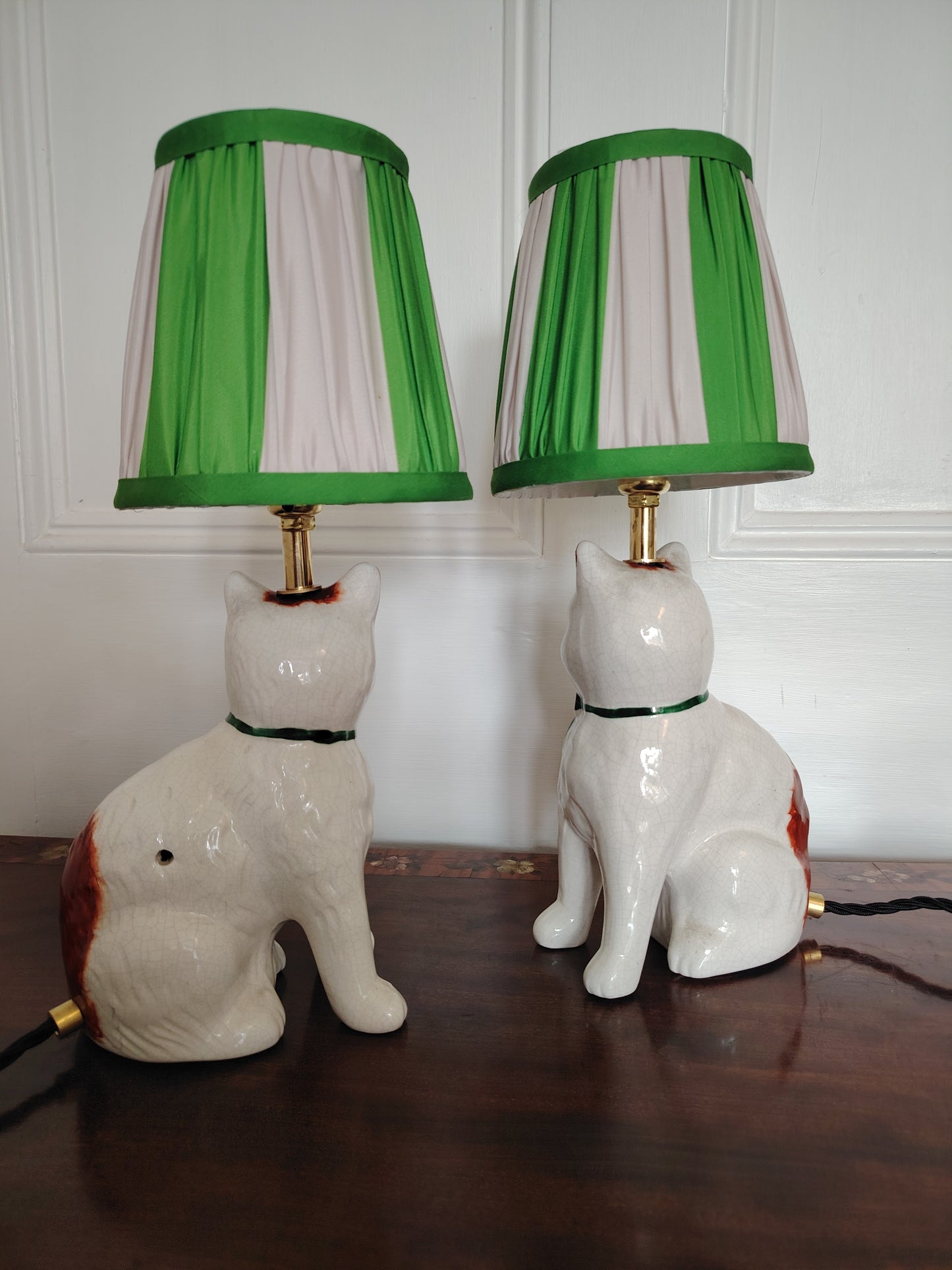 Pair of Vintage Reworked Cat Lamps with Bows