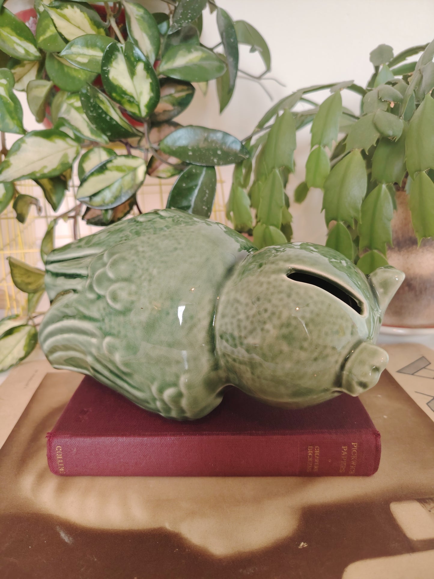 Vintage Mid Century Green Owl Money Box