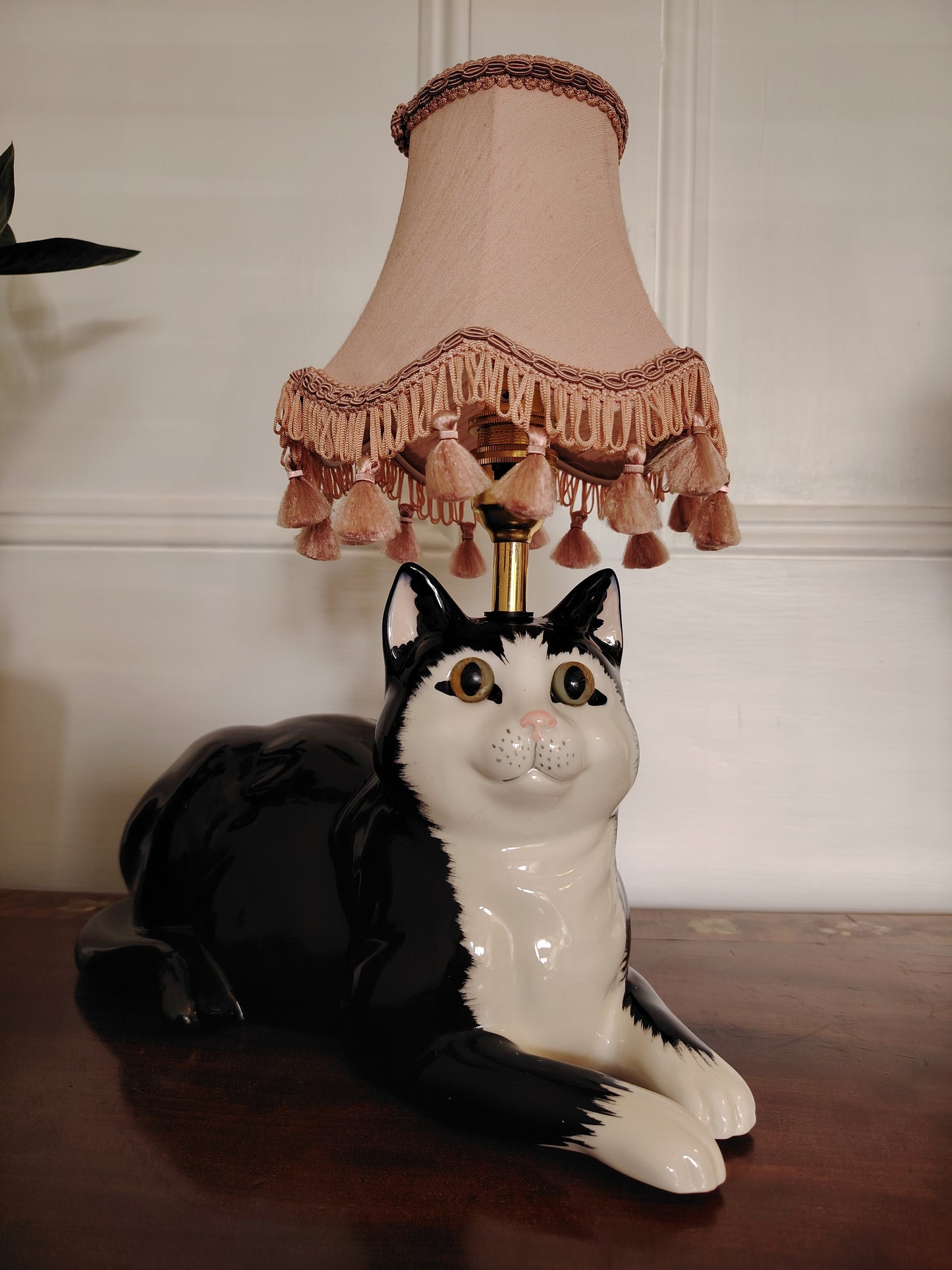 Large Vintage Upcycled Tuxedo Cat Lamp