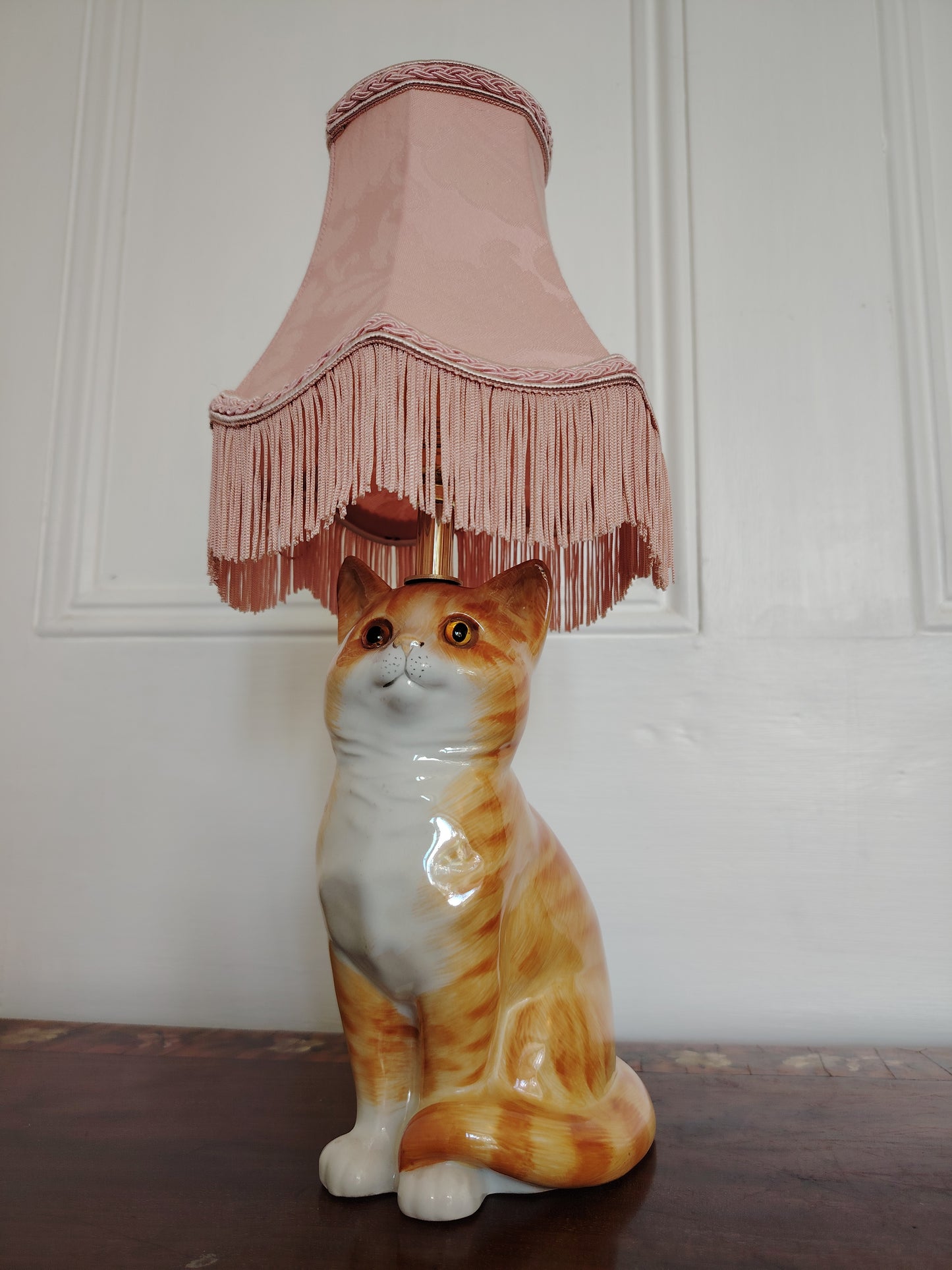Vintage Reworked Small Ginger Cat Lamp