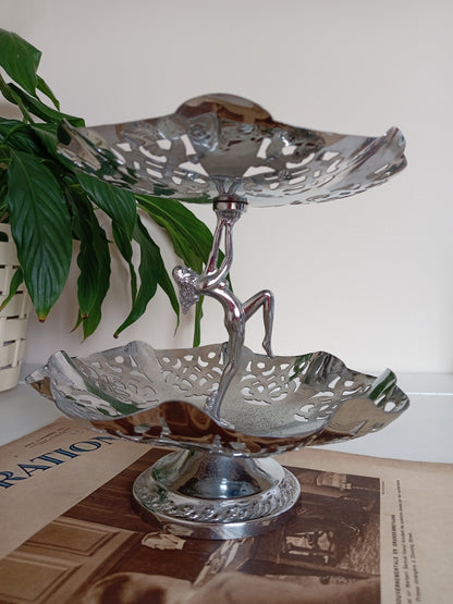 Art Deco Style Nude Lady Chrome Cake Stand