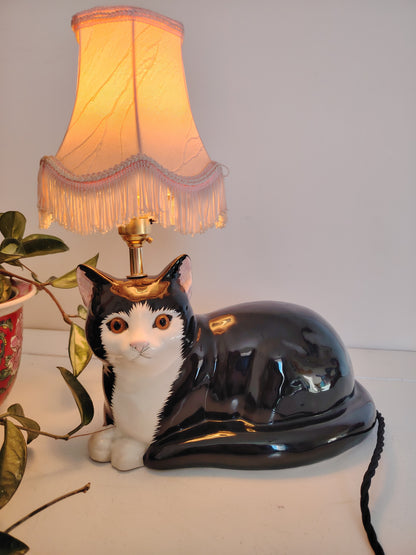 Large Vintage Reworked Tuxedo Cat Lamp