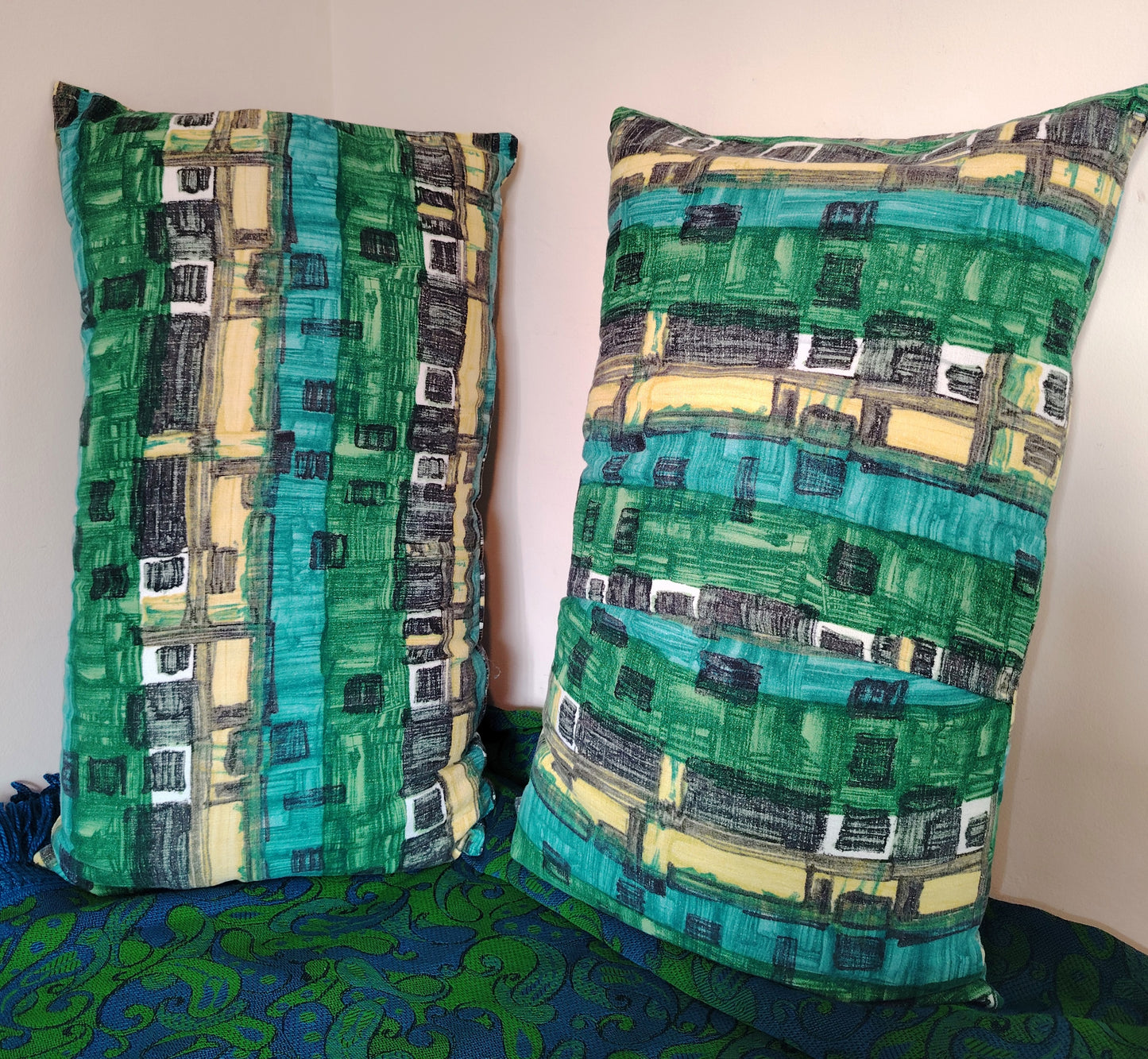 Pair of Large Vintage Bark cloth Bolster Cushions