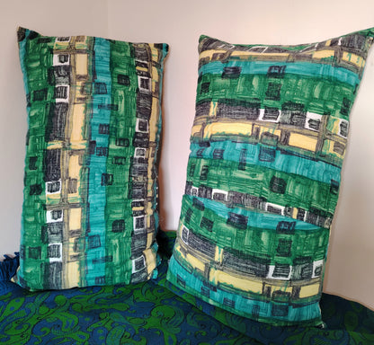 Pair of Large Vintage Bark cloth Bolster Cushions