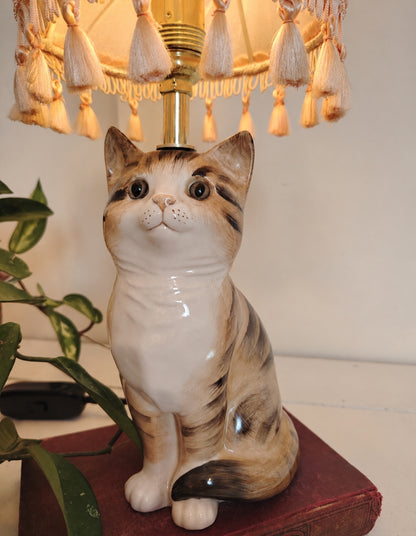 Vintage Reworked Small Tabby Cat Lamp