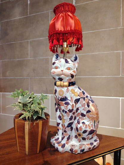Reworked Antique Floral Imari Cat Lamp