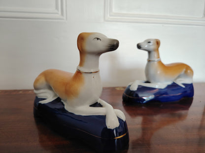 Pair of Antique Staffordshire Style Lurchers on Cushions
