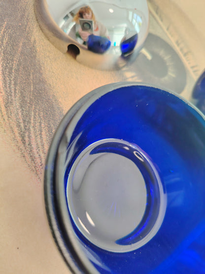 Pair of 70's cobalt blue glass and silver Apple and Pear pots