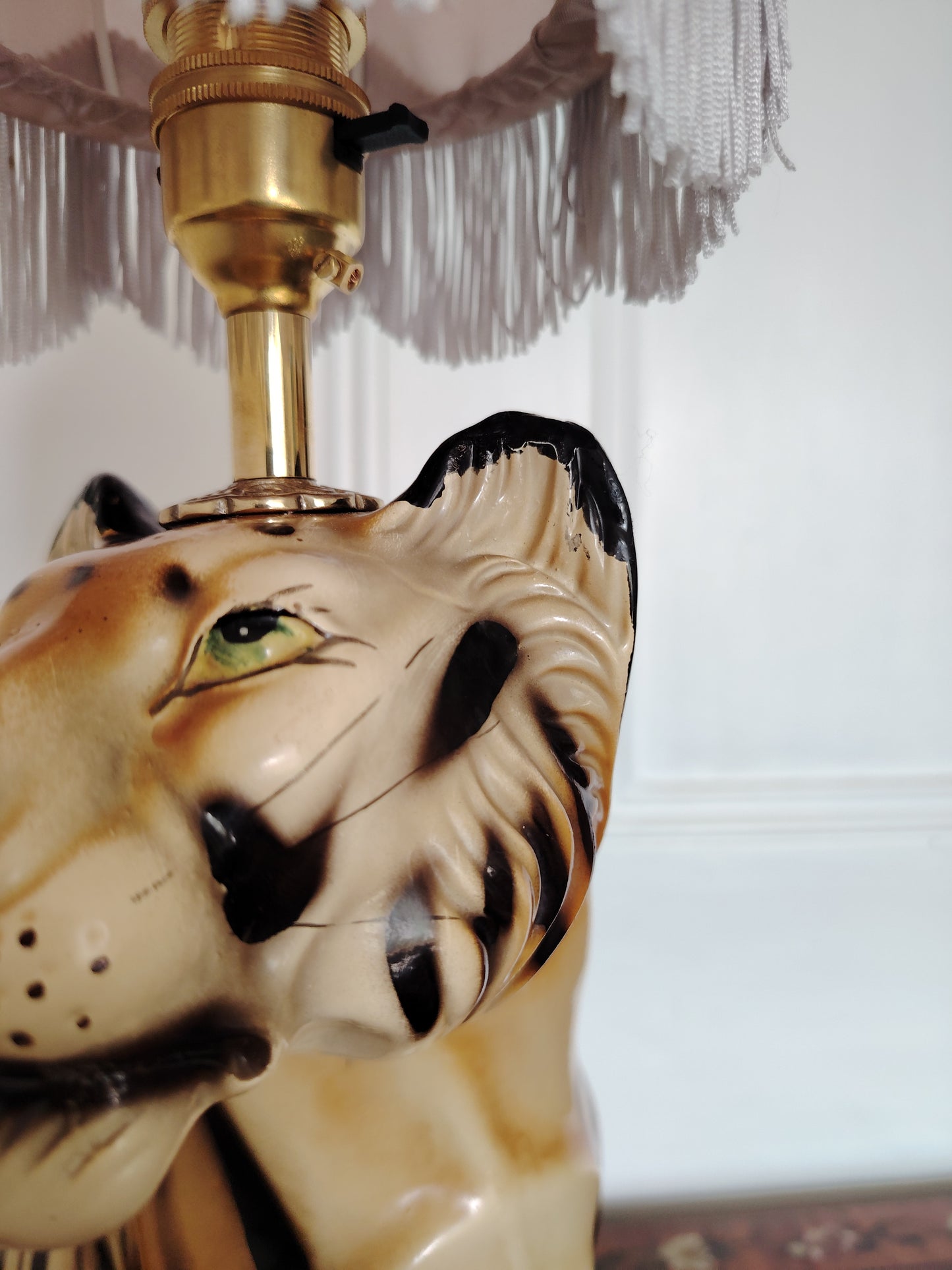 Large Reworked Mid Century Tiger lamp