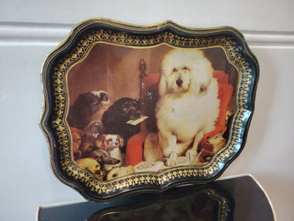 Large Vintage "Lay down the law" dogs art Metal Tray