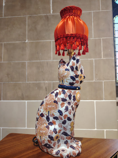Reworked Antique Floral Imari Cat Lamp