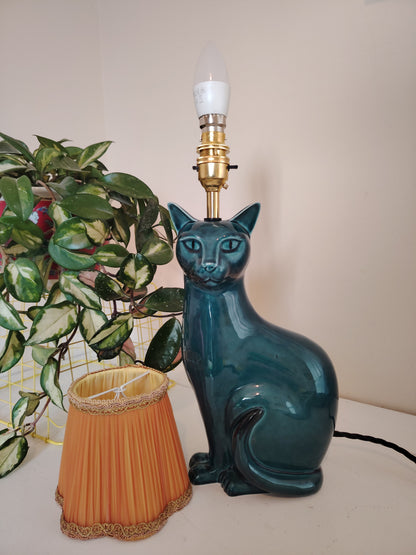 Stunning Blue Mid Upcycled Cat Lamp