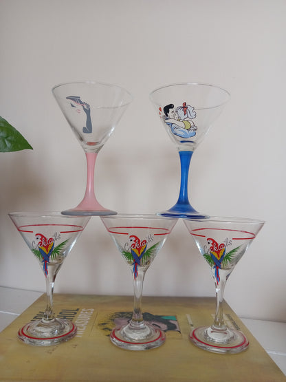 Set of 5 vintage 80's cocktail glasses