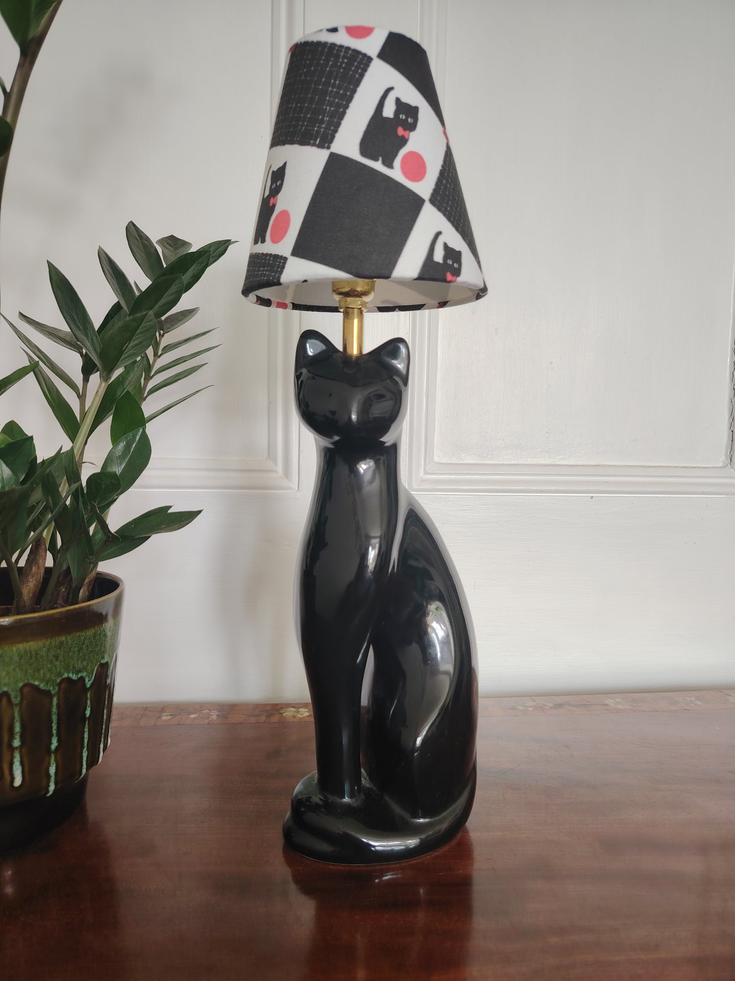 Vintage Reworked Black Cat Lamp with Handmade Shade ❤️🐈‍⬛