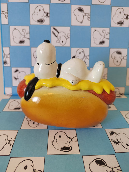 Rare Vintage Snoopy on a Hot Dog ceramic money bank