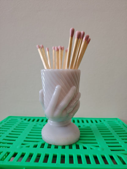 French Antique Milk Glass Hand Match Holder