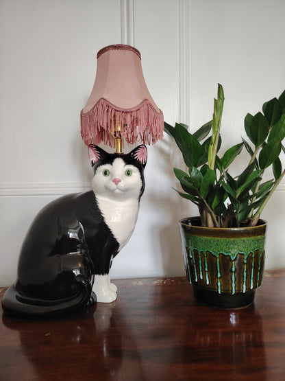 Large Vintage Reworked Tuxedo Cat Lamp