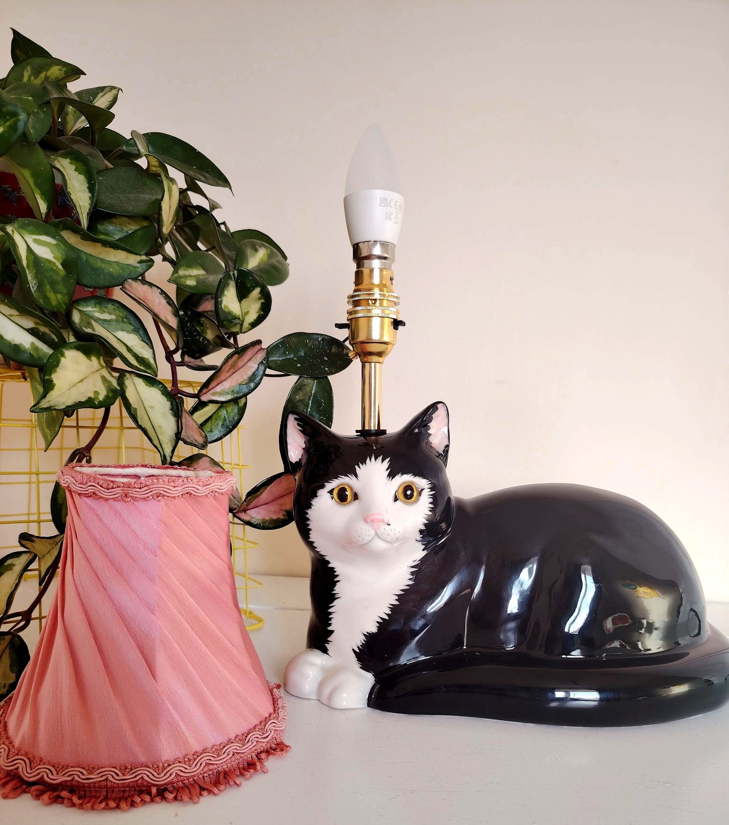 Large Black and White "Just Cats" Upcycled Cat Lamp