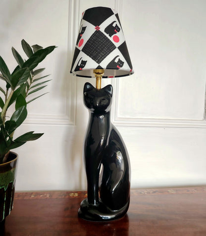 Vintage Reworked Black Cat Lamp with Handmade Shade ❤️🐈‍⬛