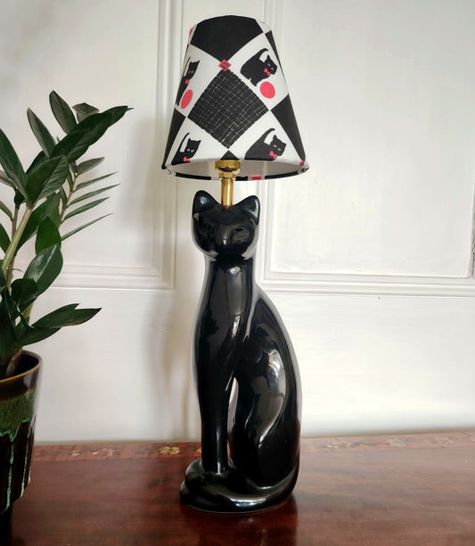 Vintage Reworked Black Cat Lamp with Handmade Shade ❤️🐈‍⬛
