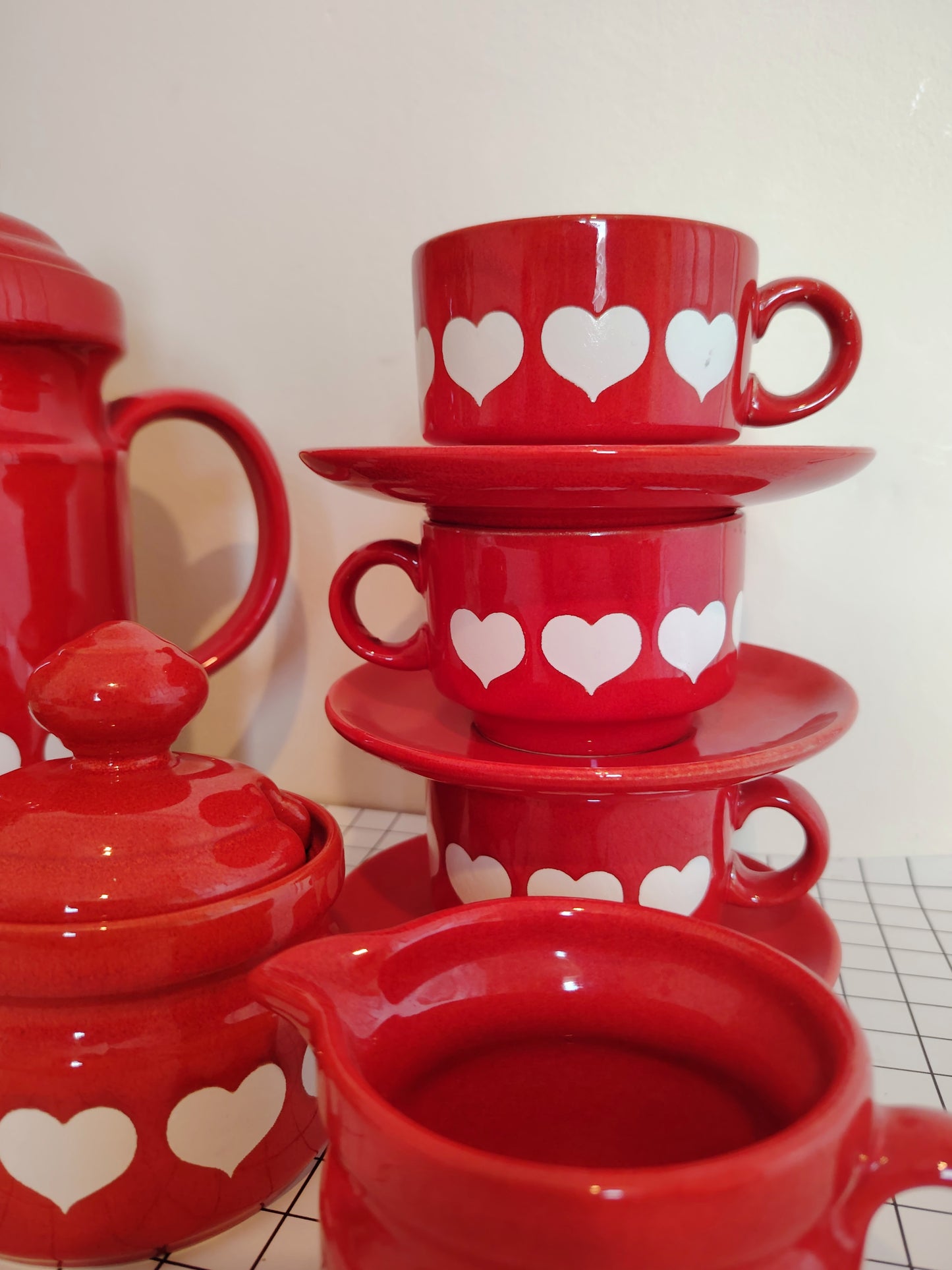 Vintage 70's Rare Waesterbach Heart Design Tea/ Coffee Set