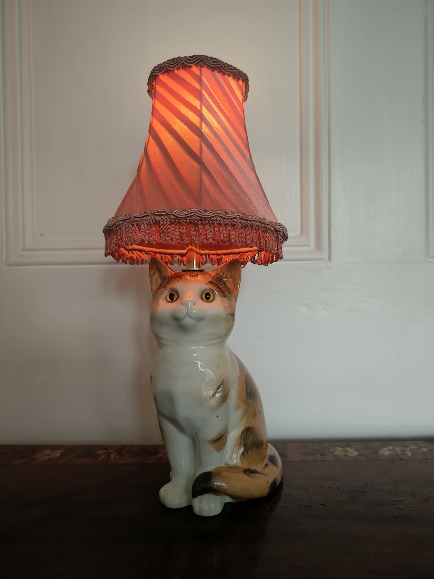 Vintage Reworked Small Tabby Cat Lamp