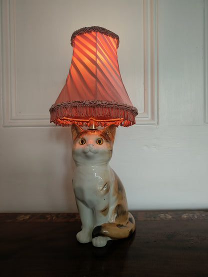 Vintage Reworked Small Tabby Cat Lamp
