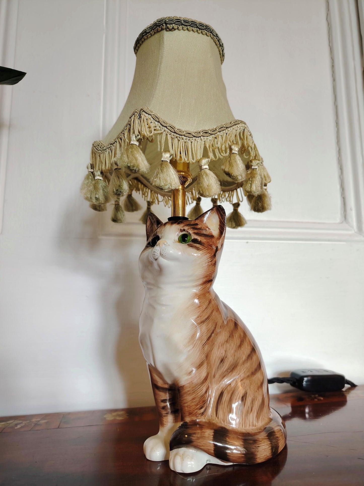 Vintage Upcycled Small Tabby Cat Lamp
