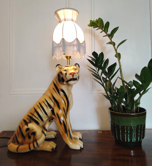 Large Reworked Mid Century Tiger lamp