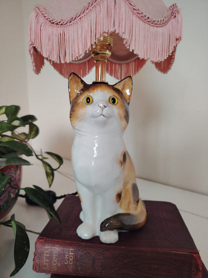 Vintage Reworked Small Calico Cat Lamp ✨