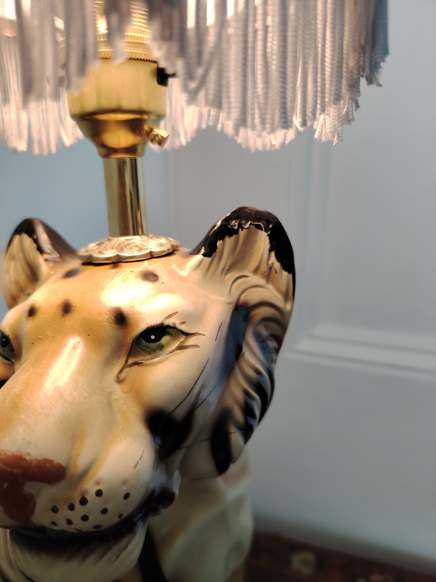 Large Reworked Mid Century Tiger lamp