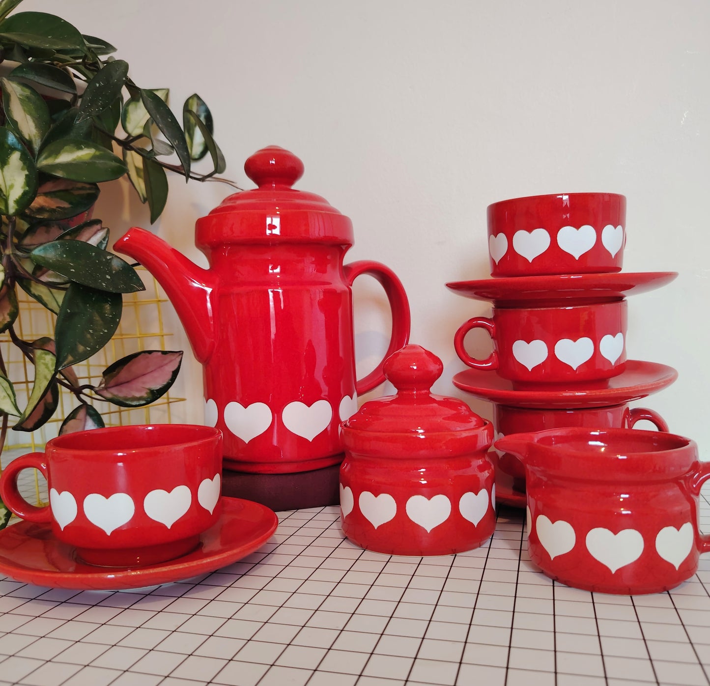 Vintage 70's Rare Waesterbach Heart Design Tea/ Coffee Set