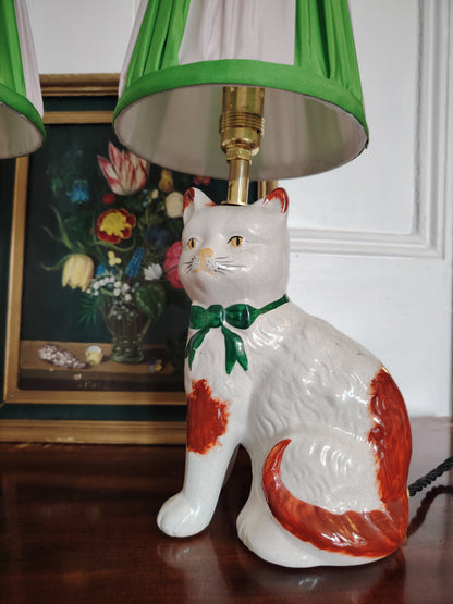 Pair of Vintage Reworked Cat Lamps with Bows